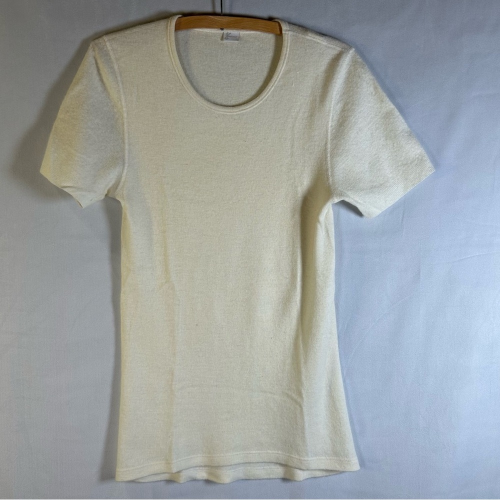 Vintage Medima Germany Angora Blend Short Sleeve Sweater Ivory Knit. Size S